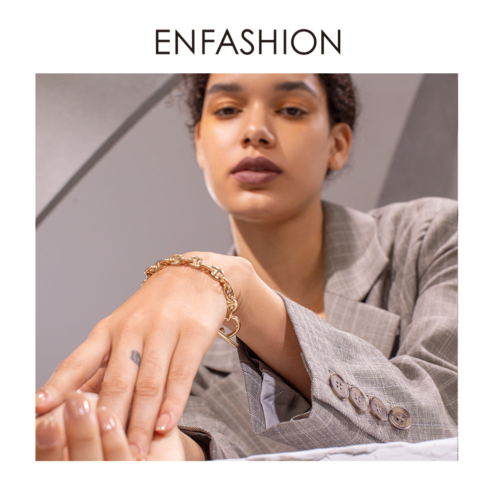 B14#ENFASHIONFemme Gold Color Stainless Steel Punk Bracelets For Women