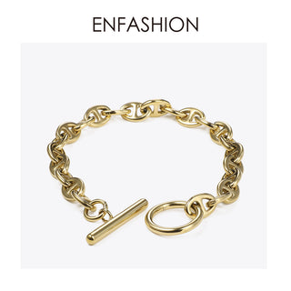 B14#ENFASHIONFemme Gold Color Stainless Steel Punk Bracelets For Women