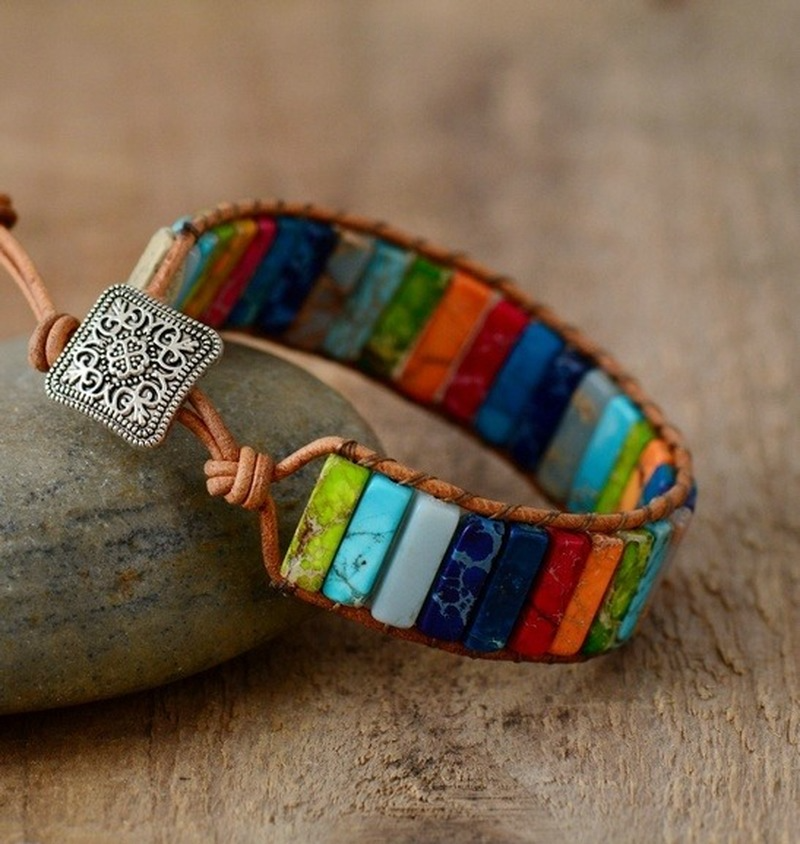 B16#2022 New Hot Sale Style Multicolor Natural Gem Leather  Bracelet
