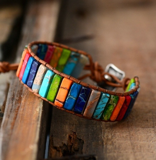 B16#2022 New Hot Sale Style Multicolor Natural Gem Leather  Bracelet