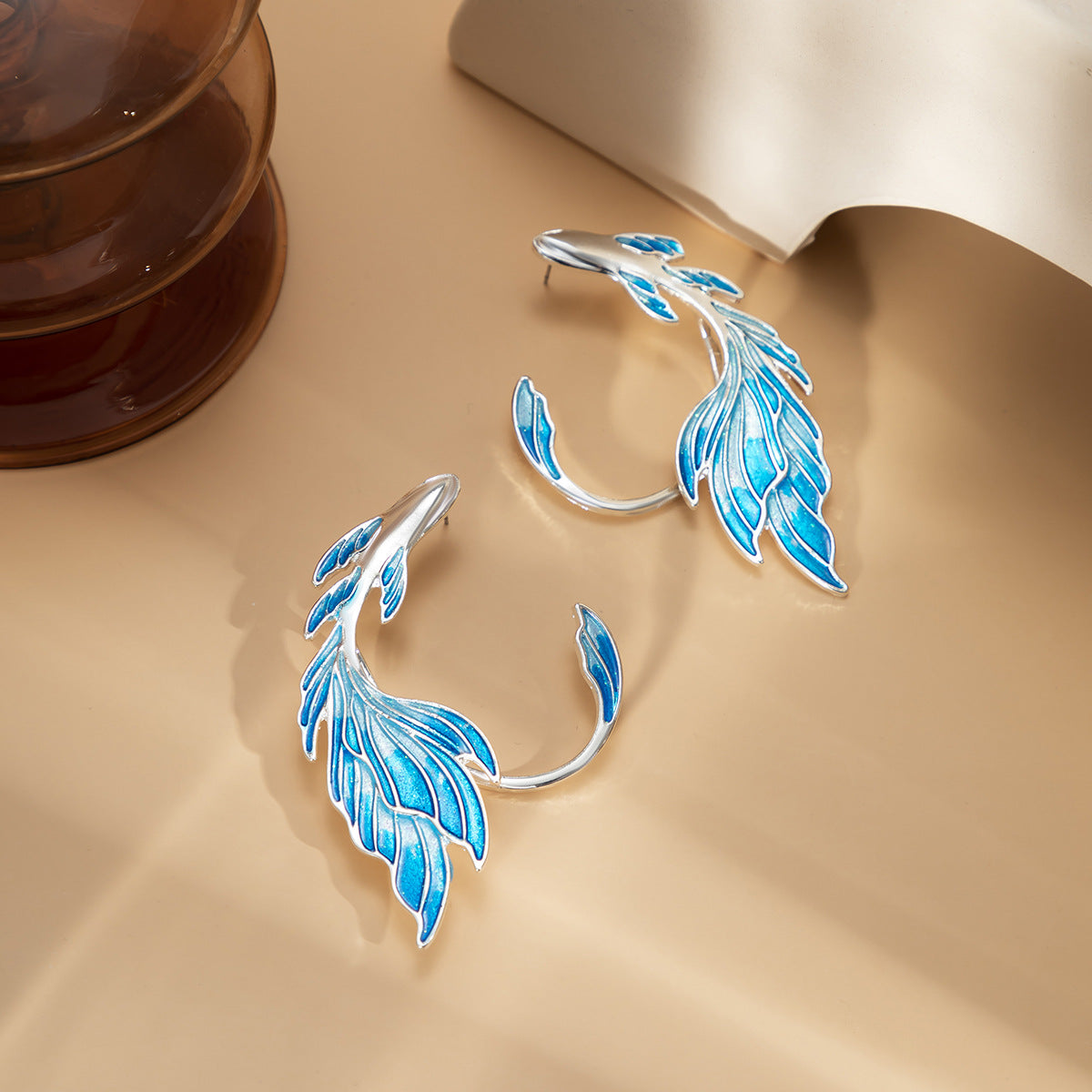 E24#Luxury Blue Painted Elf Ear Cuffs for Women Clip on Earrings