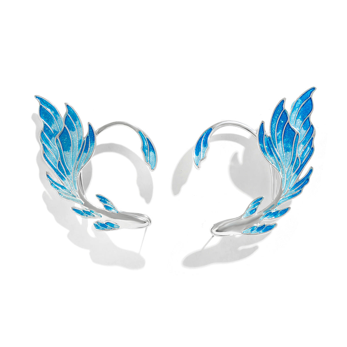 E24#Luxury Blue Painted Elf Ear Cuffs for Women Clip on Earrings