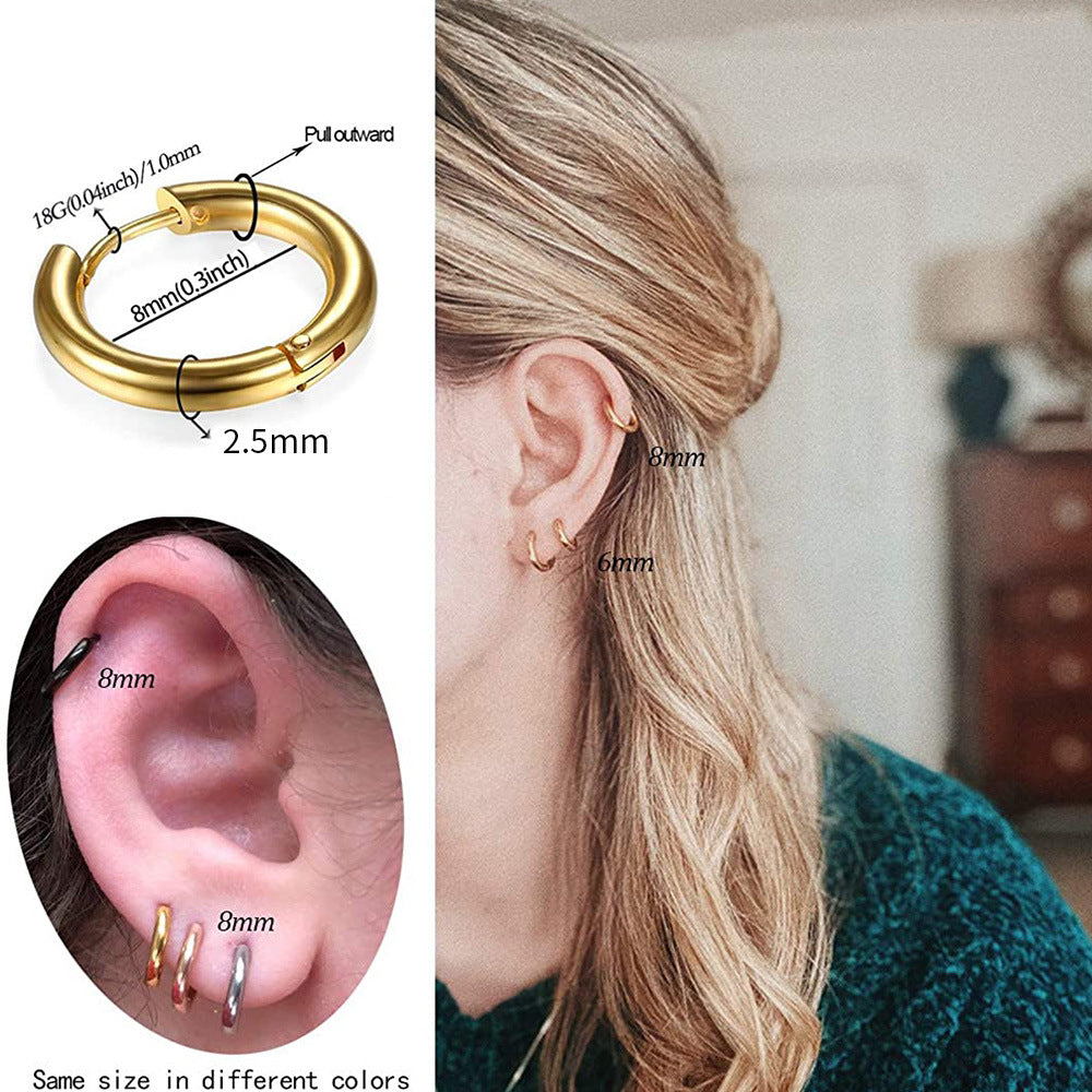 E25#New Simple Stainless Steel Small Hoop Earrings for Women