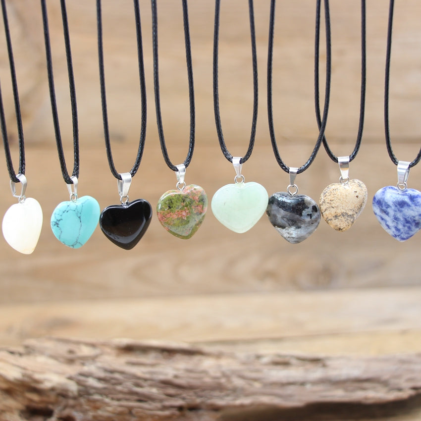 N21#Natural Heart Shape Pendant Crystal Amethysts Healing Gemstone Necklace