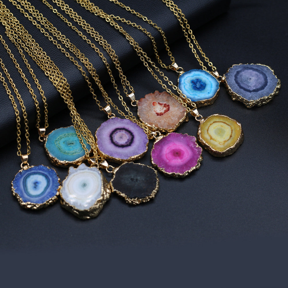 N22#Fashion Natural Slice Druzy Pendant Necklace