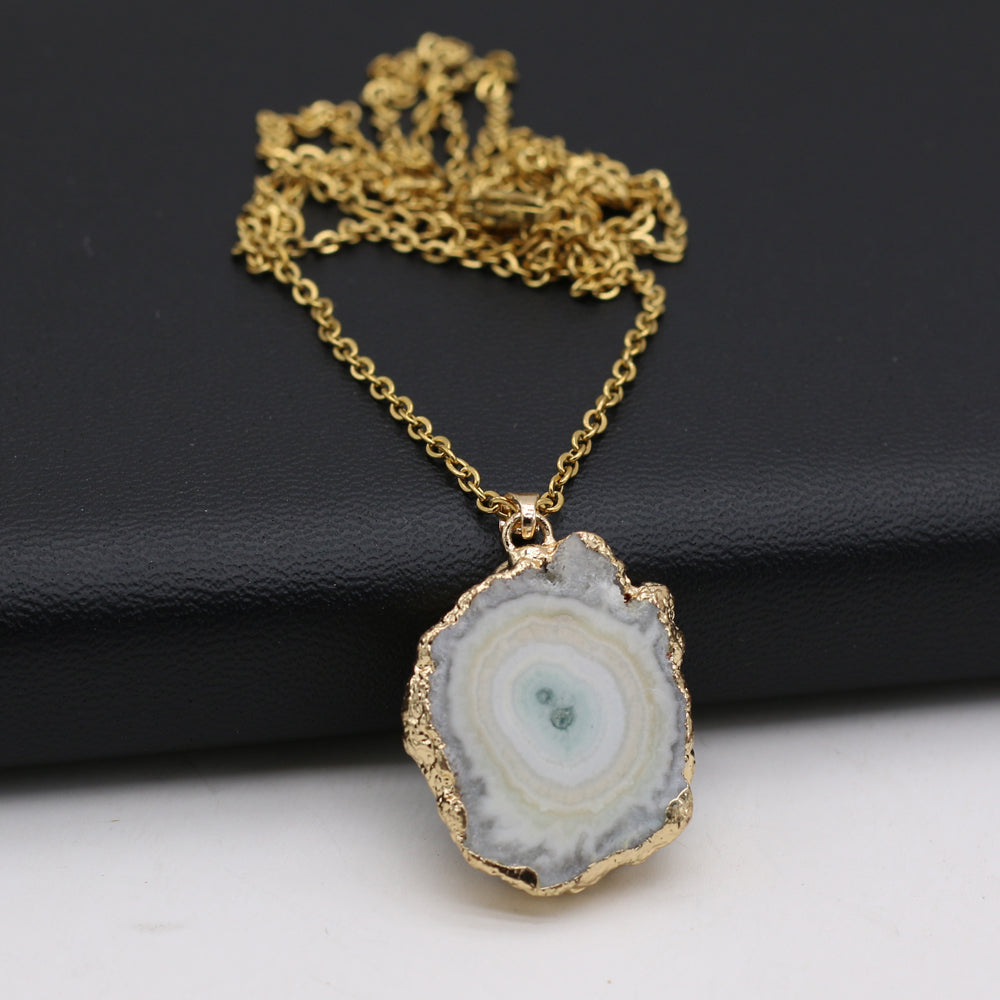 N22#Fashion Natural Slice Druzy Pendant Necklace
