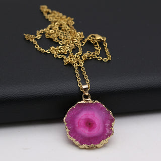 N22#Fashion Natural Slice Druzy Pendant Necklace