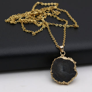 N22#Fashion Natural Slice Druzy Pendant Necklace