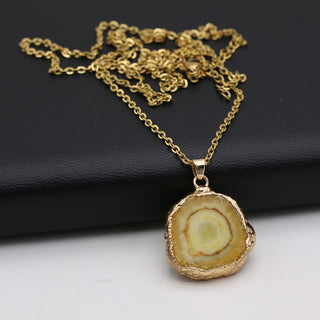 N22#Fashion Natural Slice Druzy Pendant Necklace