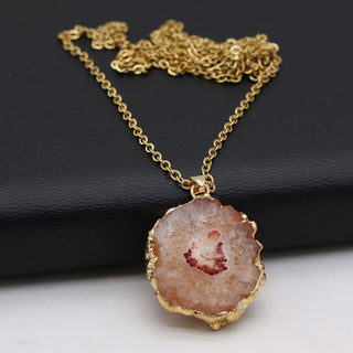 N22#Fashion Natural Slice Druzy Pendant Necklace