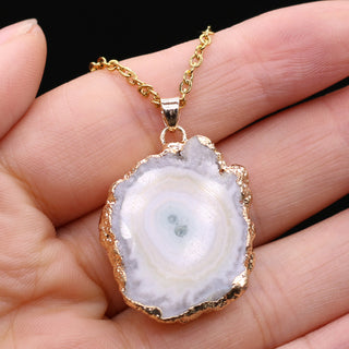 N22#Fashion Natural Slice Druzy Pendant Necklace