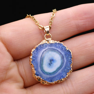 N22#Fashion Natural Slice Druzy Pendant Necklace