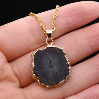 N22#Fashion Natural Slice Druzy Pendant Necklace