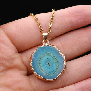 N22#Fashion Natural Slice Druzy Pendant Necklace