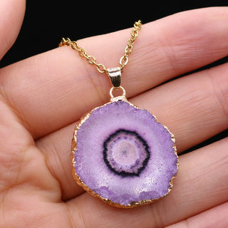 N22#Fashion Natural Slice Druzy Pendant Necklace