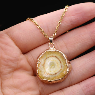 N22#Fashion Natural Slice Druzy Pendant Necklace