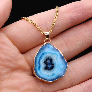 N22#Fashion Natural Slice Druzy Pendant Necklace