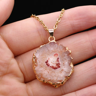 N22#Fashion Natural Slice Druzy Pendant Necklace