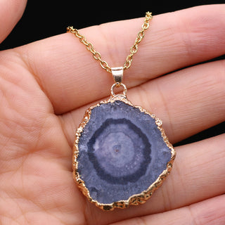 N22#Fashion Natural Slice Druzy Pendant Necklace