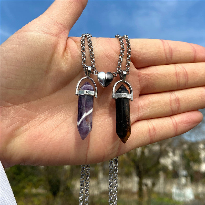 N29#2pcs / Set Magnet Attracts Couple Stone Pendant Necklace
