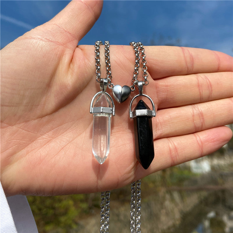 N29#2pcs / Set Magnet Attracts Couple Stone Pendant Necklace