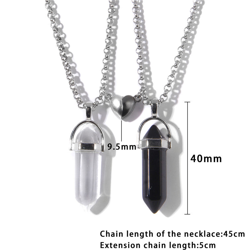 N29#2pcs / Set Magnet Attracts Couple Stone Pendant Necklace