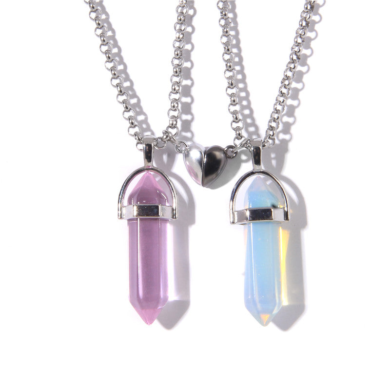 N29#2pcs / Set Magnet Attracts Couple Stone Pendant Necklace