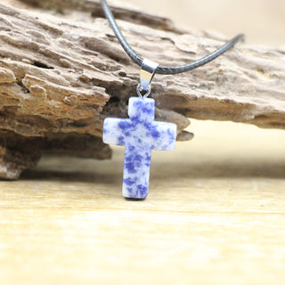 N30#Natural Crystal Cross Shape Pendant Gemstone Necklace