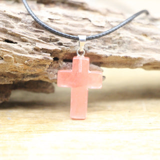 N30#Natural Crystal Cross Shape Pendant Gemstone Necklace