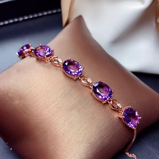 B27#18K Rose Gold Color Treasure Luxury Purple Crystal Gemstone Bracelet