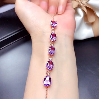 B27#18K Rose Gold Color Treasure Luxury Purple Crystal Gemstone Bracelet