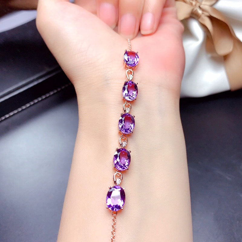 B27#18K Rose Gold Color Treasure Luxury Purple Crystal Gemstone Bracelet