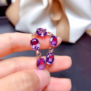 B27#18K Rose Gold Color Treasure Luxury Purple Crystal Gemstone Bracelet