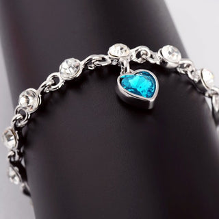 B29#925 Sterling Silver Heart Bracelets For Women Blue Sapphire