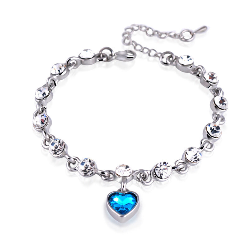 B29#925 Sterling Silver Heart Bracelets For Women Blue Sapphire