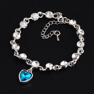 B29#925 Sterling Silver Heart Bracelets For Women Blue Sapphire