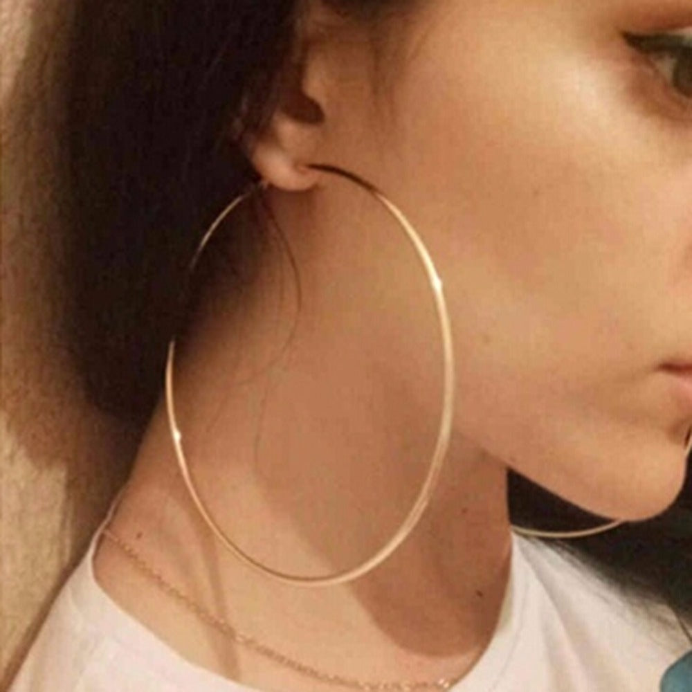 E27#Big Smooth Circle Hoop Earrings  for Women Jewelry