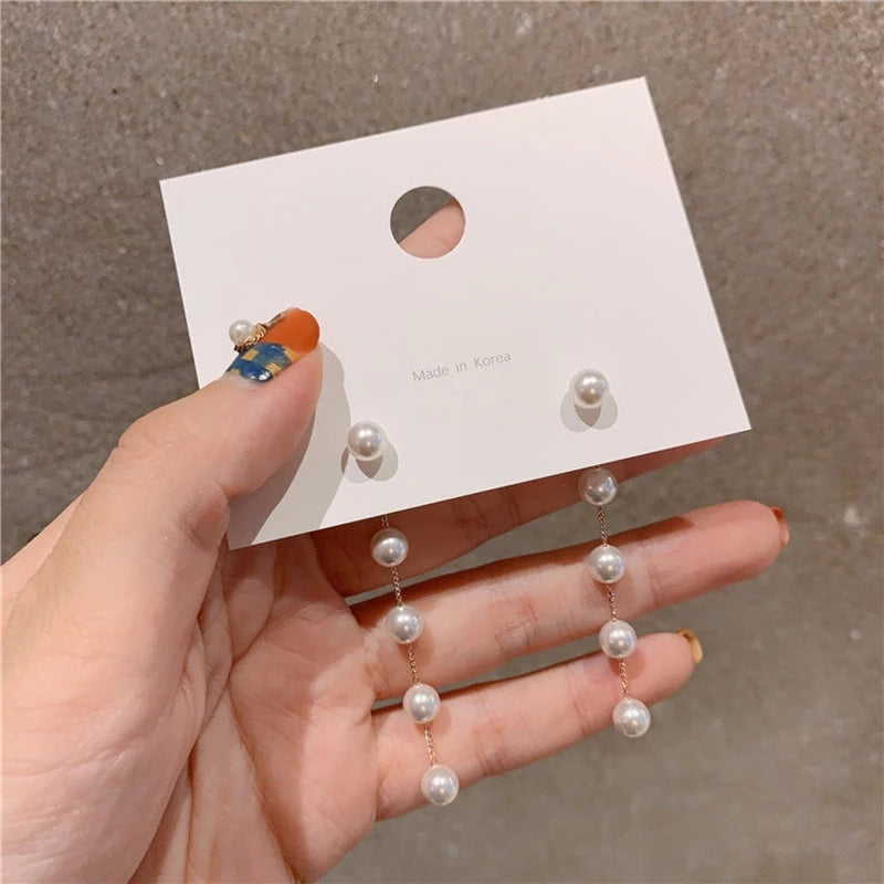 E37#Trend Simulation Pearl Long Earrings Female