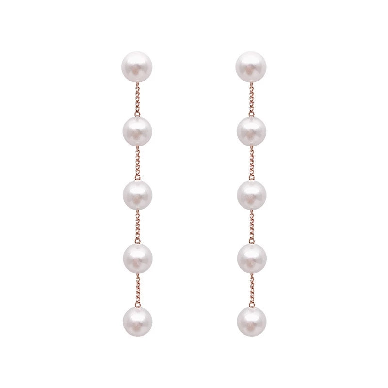 E37#Trend Simulation Pearl Long Earrings Female