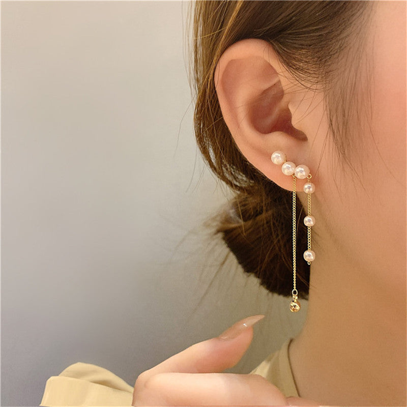 E37#Trend Simulation Pearl Long Earrings Female