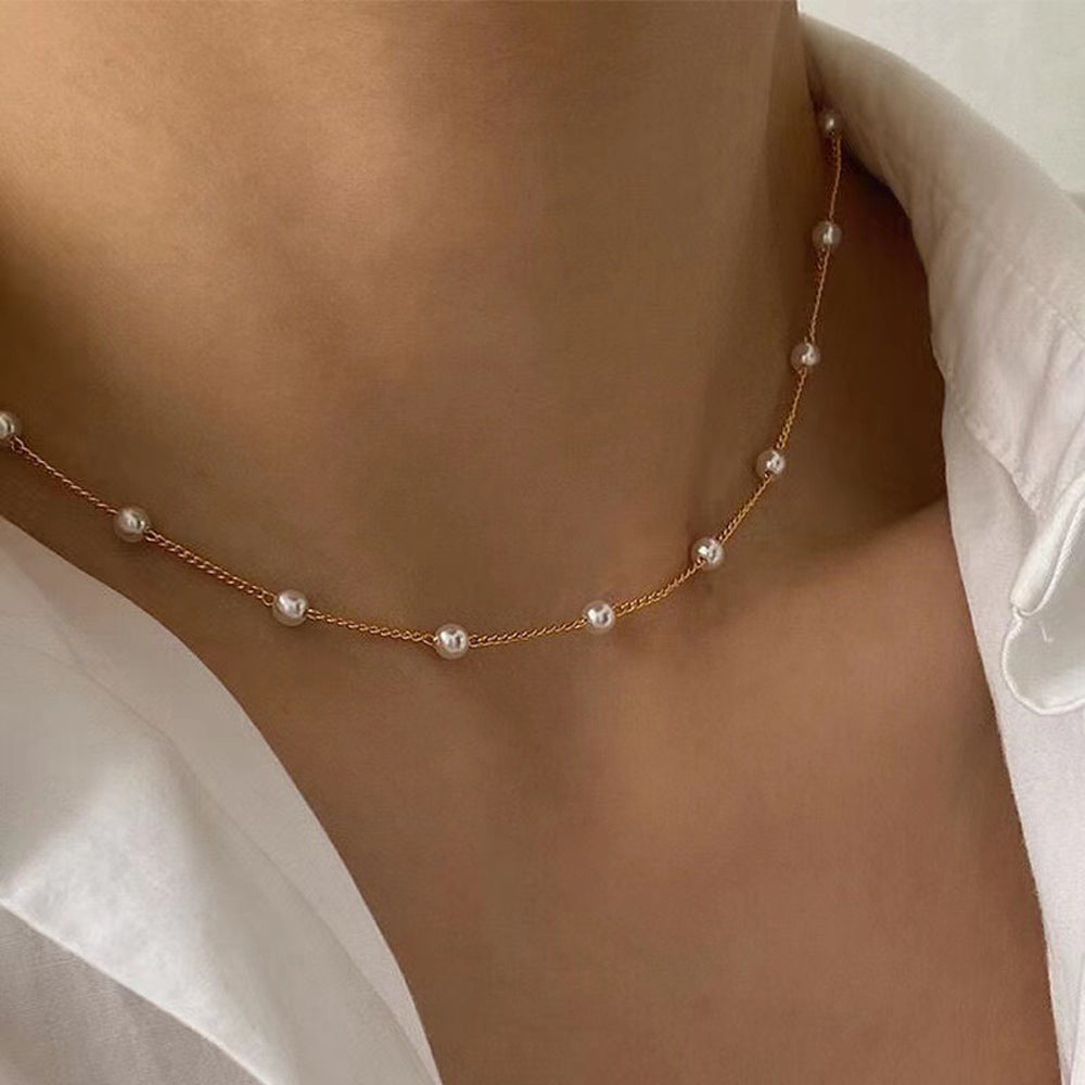 N29#2022 New Beads Neck Chain Kpop Pearl Choker Necklace
