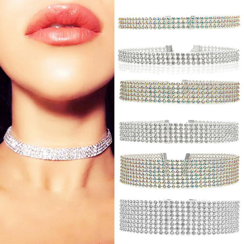 N40#Hip Hop Choker Inlay Rhinestone Element Necklace