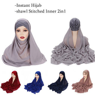 G2#Instant Hijab Chiffon Shawl  Inner  Headwrap Muslim