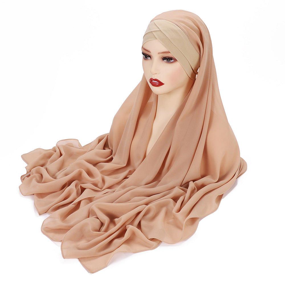 G2#Instant Hijab Chiffon Shawl  Inner  Headwrap Muslim