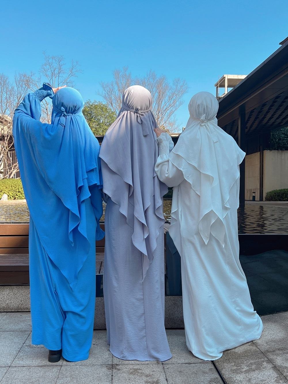1591#&HJ908#Two Layers Khimar Women Muslim Clothing Hijab Jilbab_Prayer Dress Two Piece Set Abaya