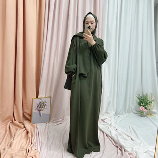 1499#EID Muslim Clothing Nida Prayer Dress Women Abaya With Attached Hijab