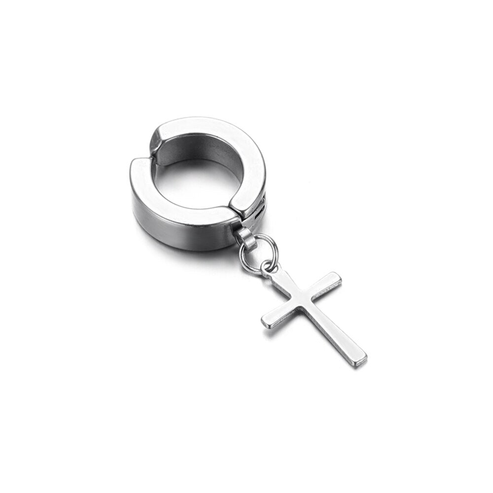 EM1#2022 1/2PC Men Punk Cross Stars Dangle Earrings Women Gothic Stainless Steel Cross Ear Stud Earrings Jewelry