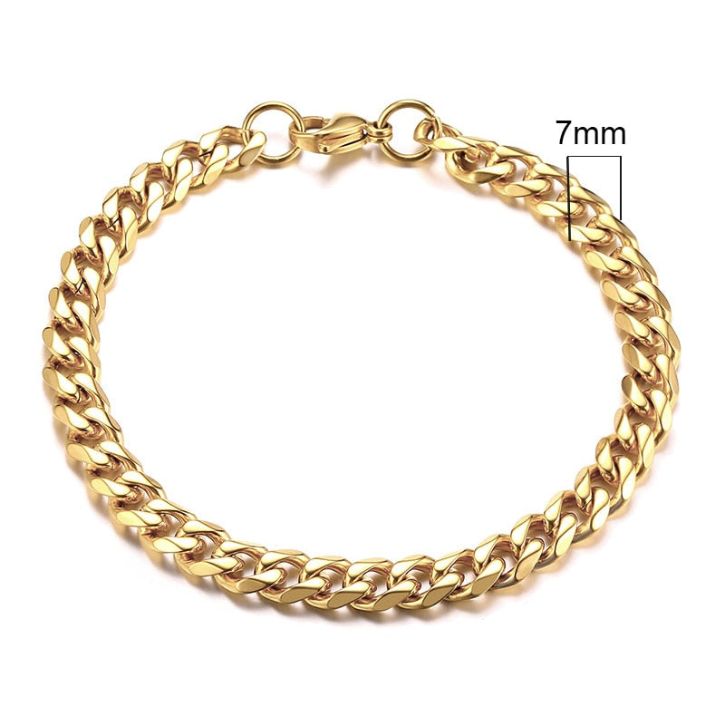 BM1#2022 Chain Bracelet for Men Stainless Steel Curban Link Chain Wristband Classic Male Jewelry