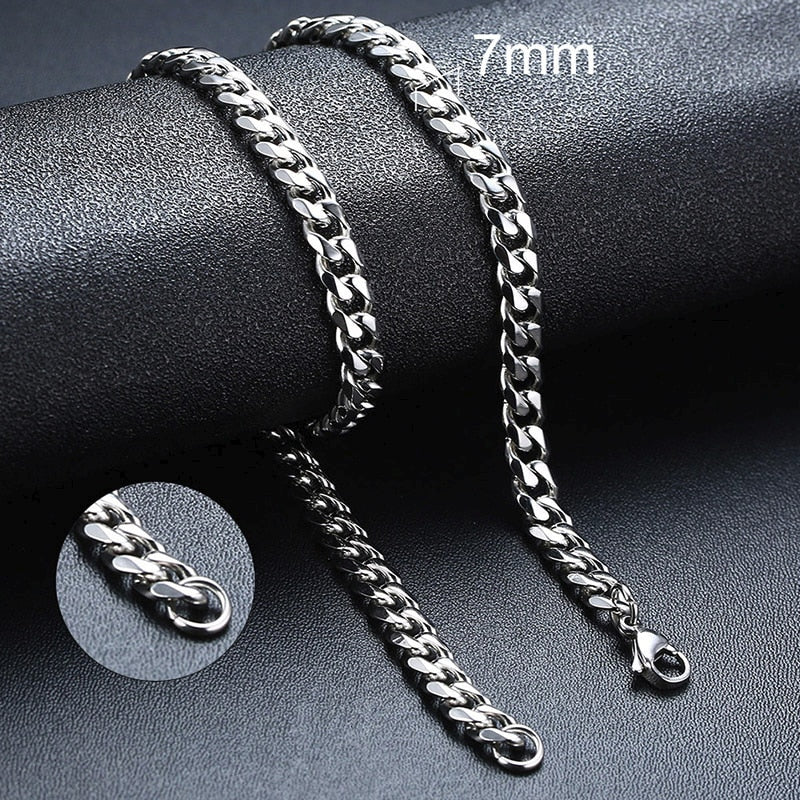 NM3#2022 New Fashion Necklace for Men Women, Basic Punk Stainless Steel Curb Link Chain Chokers,Vintage Gold Tone Solid Metal Collar