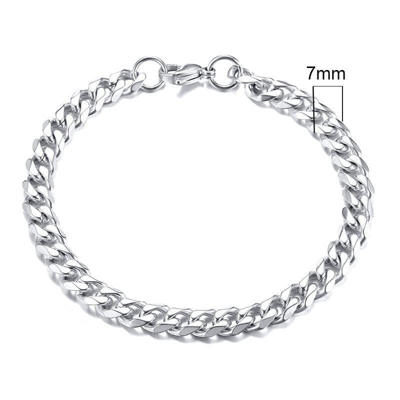 BM1#2022 Chain Bracelet for Men Stainless Steel Curban Link Chain Wristband Classic Male Jewelry